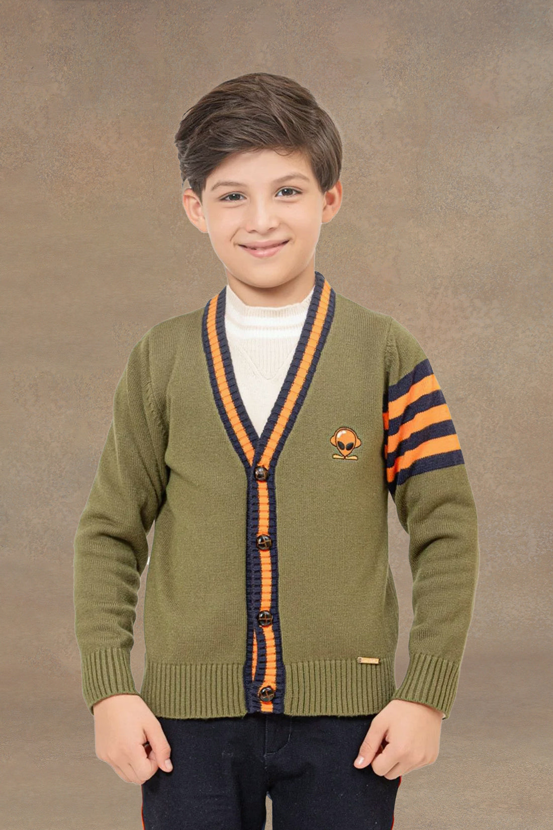 One Friday Kids Boys Olive Green Alien themed Cardigan