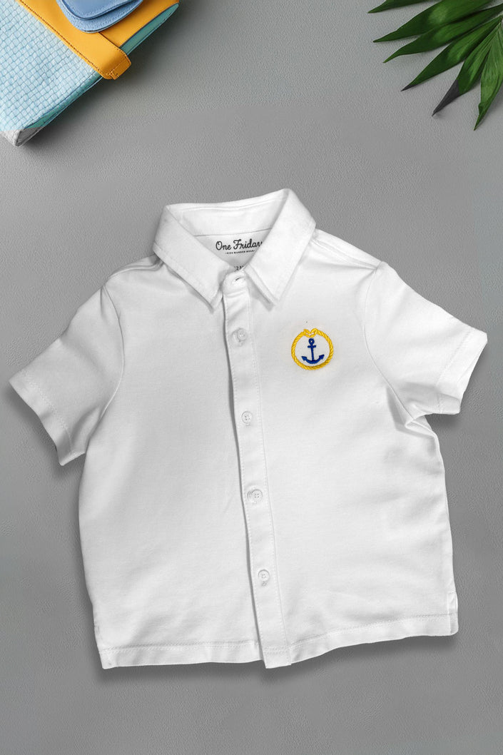 One Friday Baby Boys White Solid Cotton Shirt
