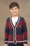 One Friday Kids Boys  Blue & Burgundy Stripes Cardigan