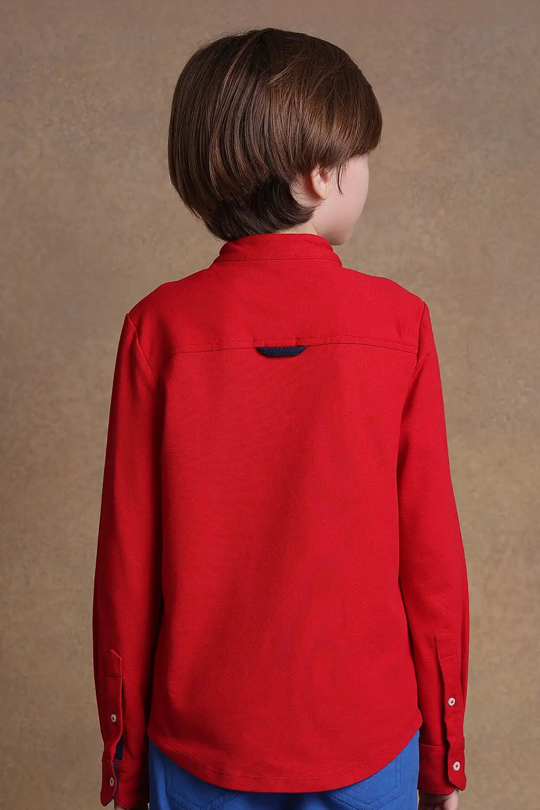 One Friday Kids Boys Red Embroidered Slim fit Shirt