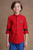 One Friday Kids Boys Red Embroidered Slim fit Shirt