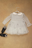 One Friday Baby Girls Grey Solid Dress With Bloomer