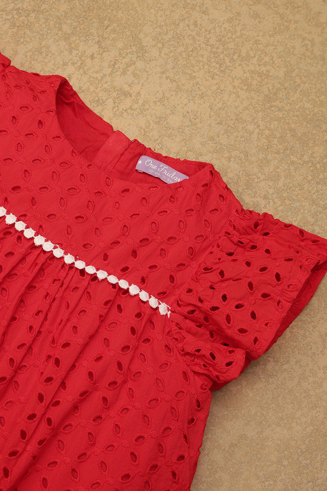 One Friday Girls Red Schiffli Cotton Dress