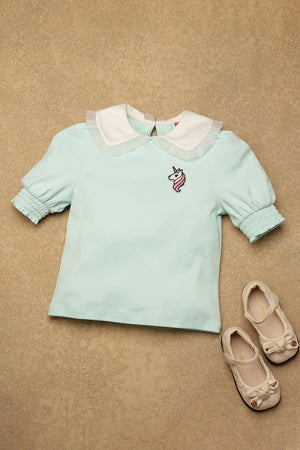 One Friday Kids Girls Blue Solid Top