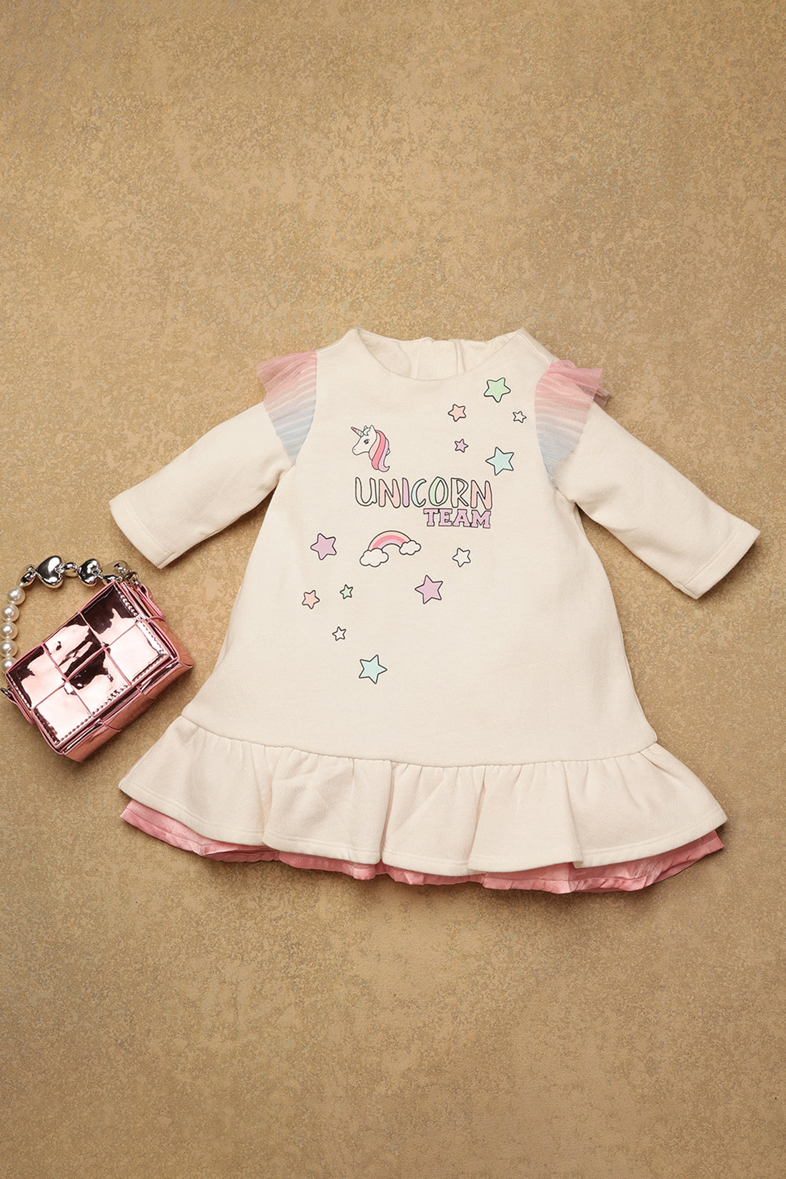 One Friday Baby Girls Off White Solid Dress