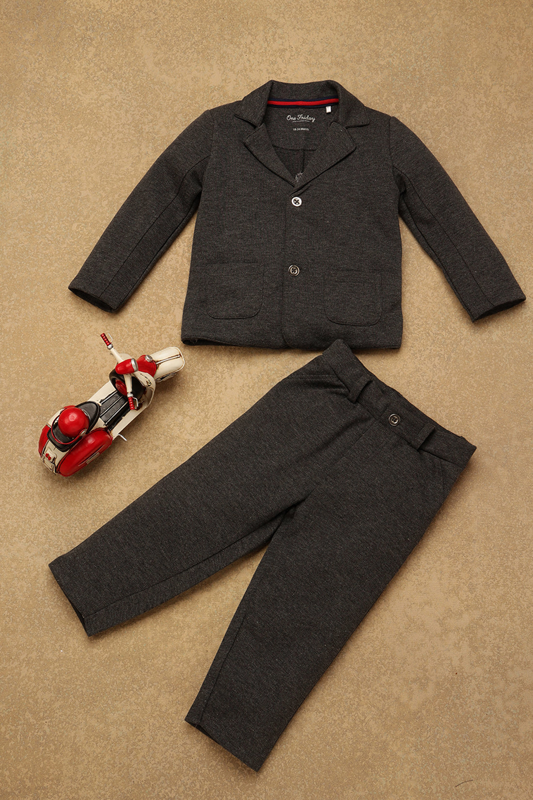 One Friday Baby Boys Grey Solid  Two Piece Suit