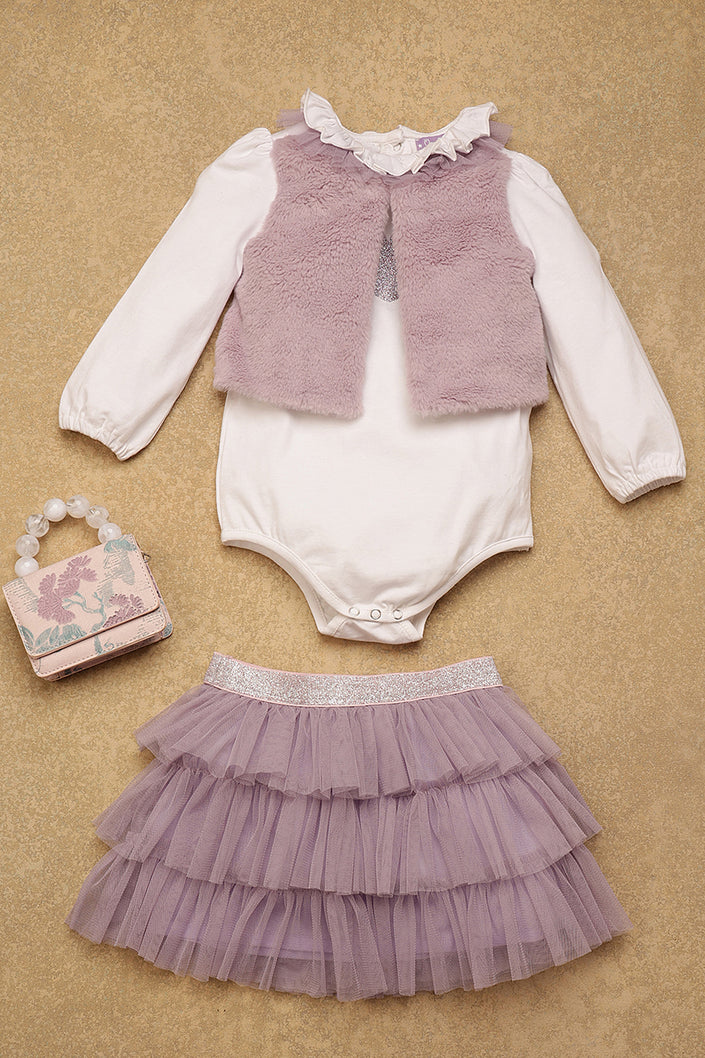 One Friday Baby Girls Lilac Solid Top With Skirt