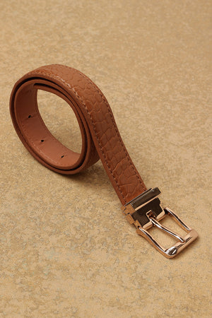 One Friday Tan Synthetic Leather Crocodile PU Belt