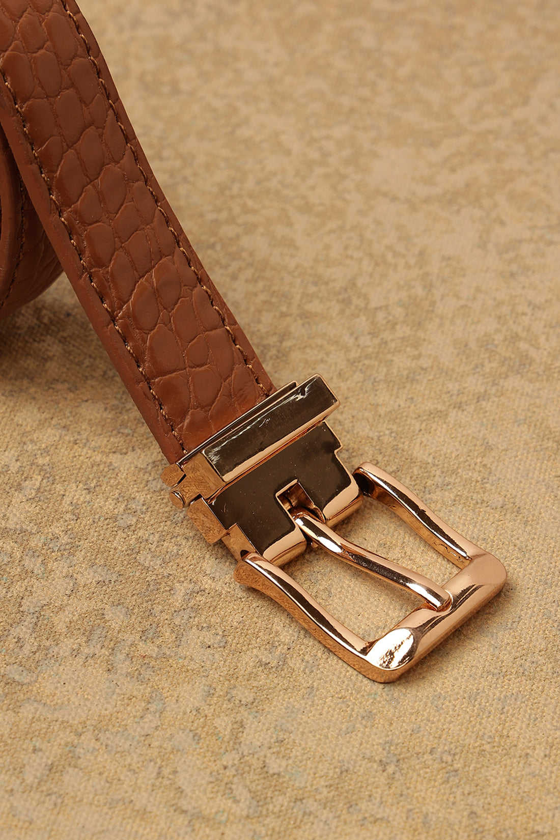 One Friday Tan Synthetic Leather Crocodile PU Belt