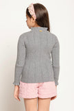 One Friday Kids Girls Grey Turtleneck Full Sleeves Knitted Jumper