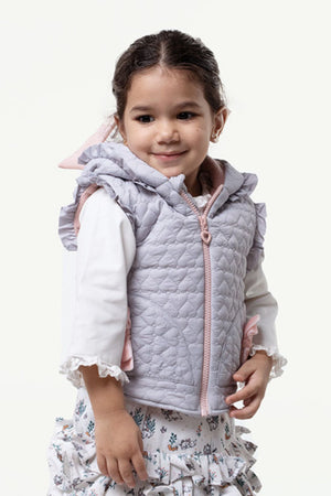 One Friday Grey Heart Shape Quilted Jacket For Baby Girls