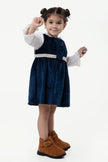 One Friday Baby Girls Navy Blue Round Neck Dress With Top - One Friday World