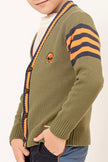 One Friday Kids Boys Olive Green Alien themed Cardigan