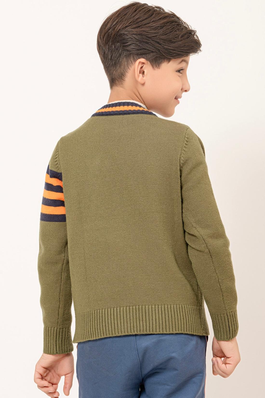 One Friday Kids Boys Olive Green Alien themed Cardigan