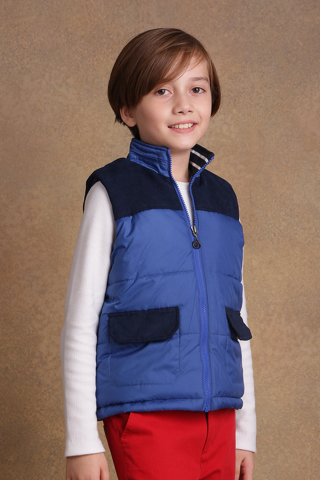 One Friday Kids Boys Dual coloured Sleeveless Jacket