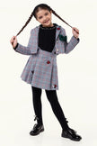 One Friday Kids Girls Multi Check Blazer with Minnie Mouse Embroidery at back