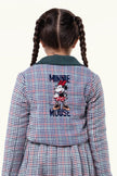 One Friday Kids Girls Multi Check Blazer with Minnie Mouse Embroidery at back