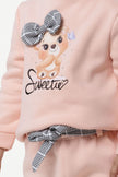 Peach Round Neck Cotton Sweatshirt With Trouser Set For Baby Girls