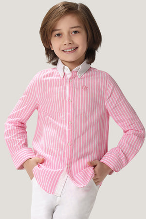 One Friday Boys Pink & White Striped Cotton Shirt