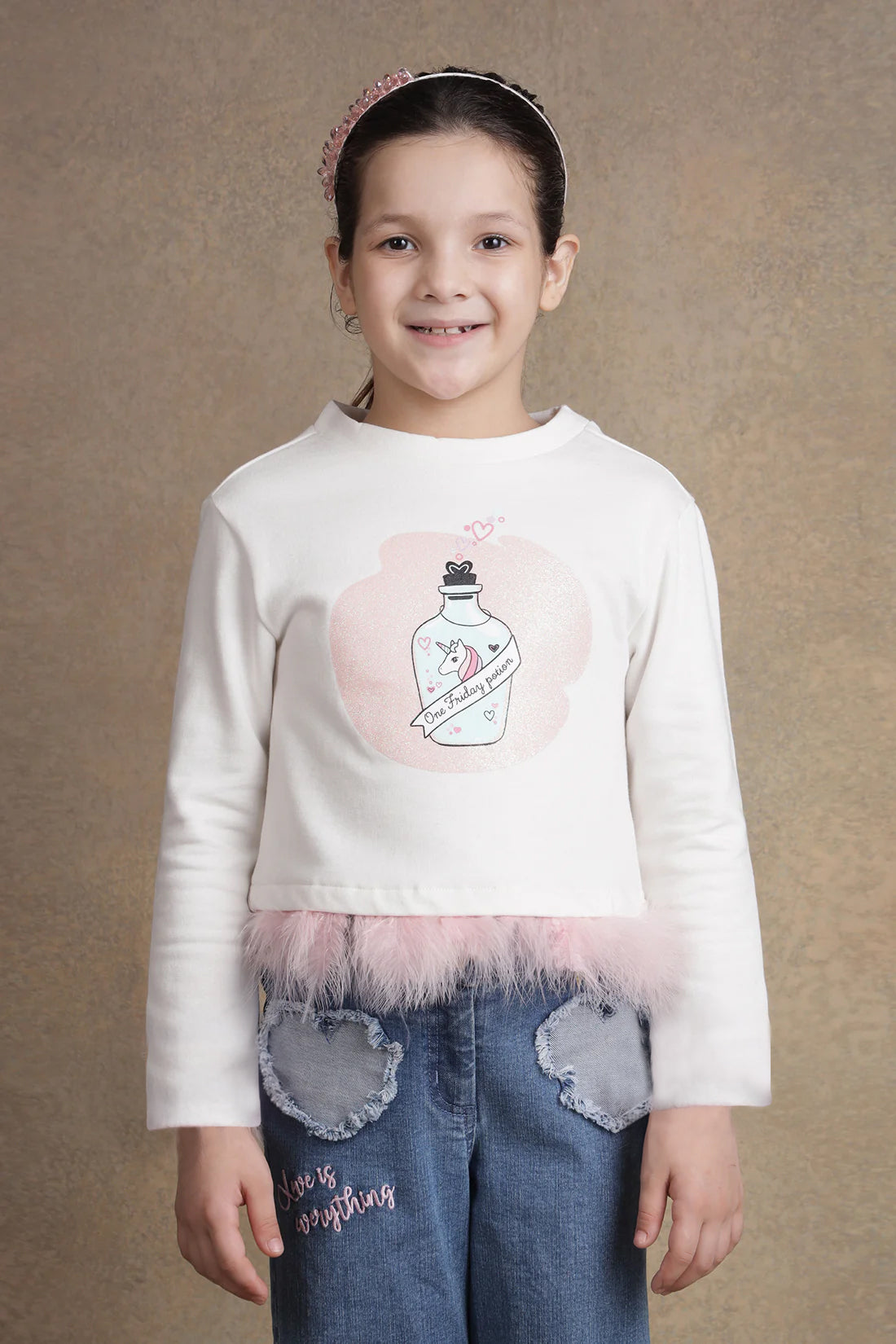 One Friday Kids Girls Off White Solid Top