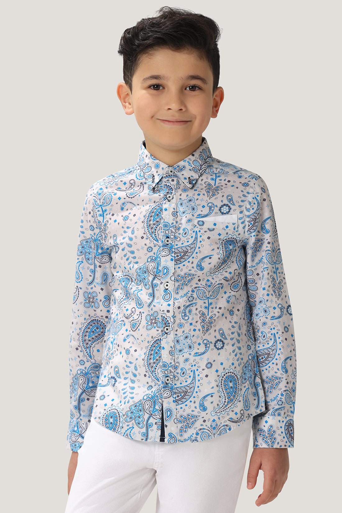 One Friday Boys Blue & White Paisley printed Shirt