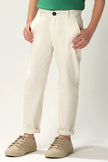 One Friday Kids Boys Off White Stretchable Cotton Solid Trouser With Pockets - One Friday World