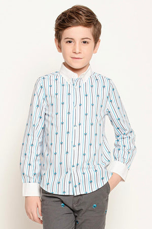One Friday Kids Boys White Stripes With Alien Print Shirt