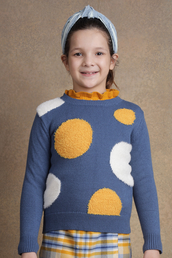 One Friday Girls Navy Blue Polka Dot Sweater