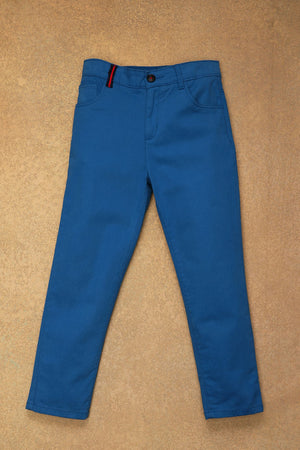 One Friday Kids Boys Blue Regular Fit Cotton Trouser