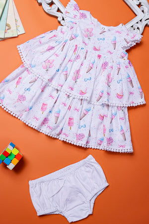One Friday Baby Girls Colored Candy White Dress With Bloomer - One Friday World