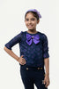 One Friday Kids Girls Navy Blue Star Printed Top With Bow - One Friday World