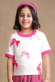 One Friday Kids Girls Pink bow White Top