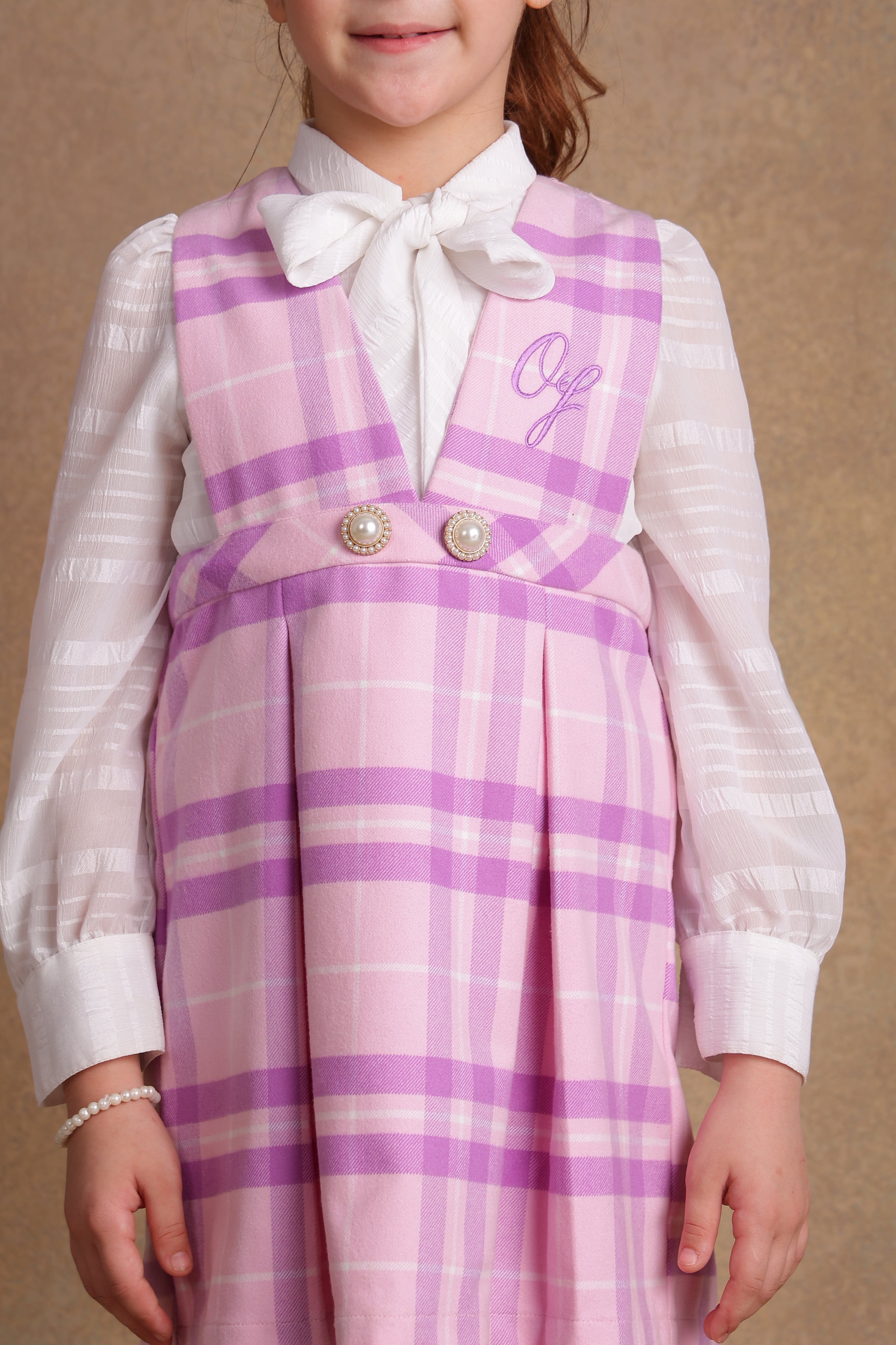 One Friday Kids Girls Pink & Lilac Checkered Dress