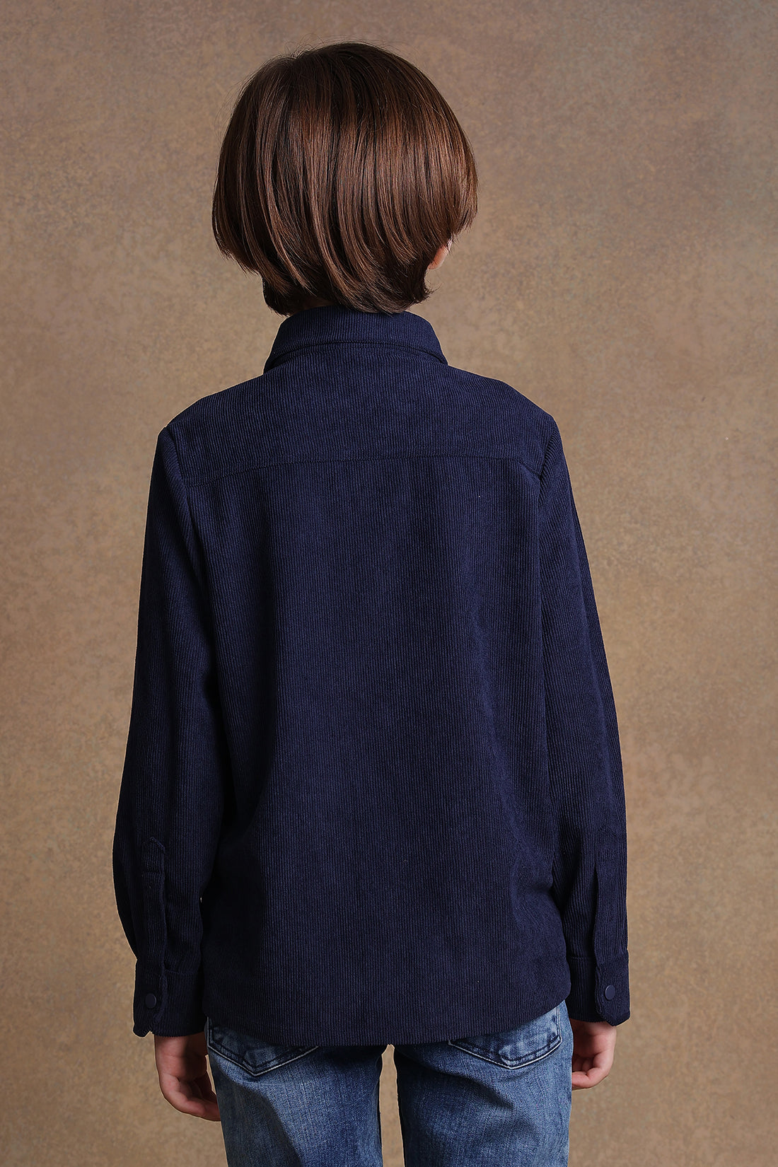 One Friday Kids Boys Navy Blue Corduroy Oversized Shirt