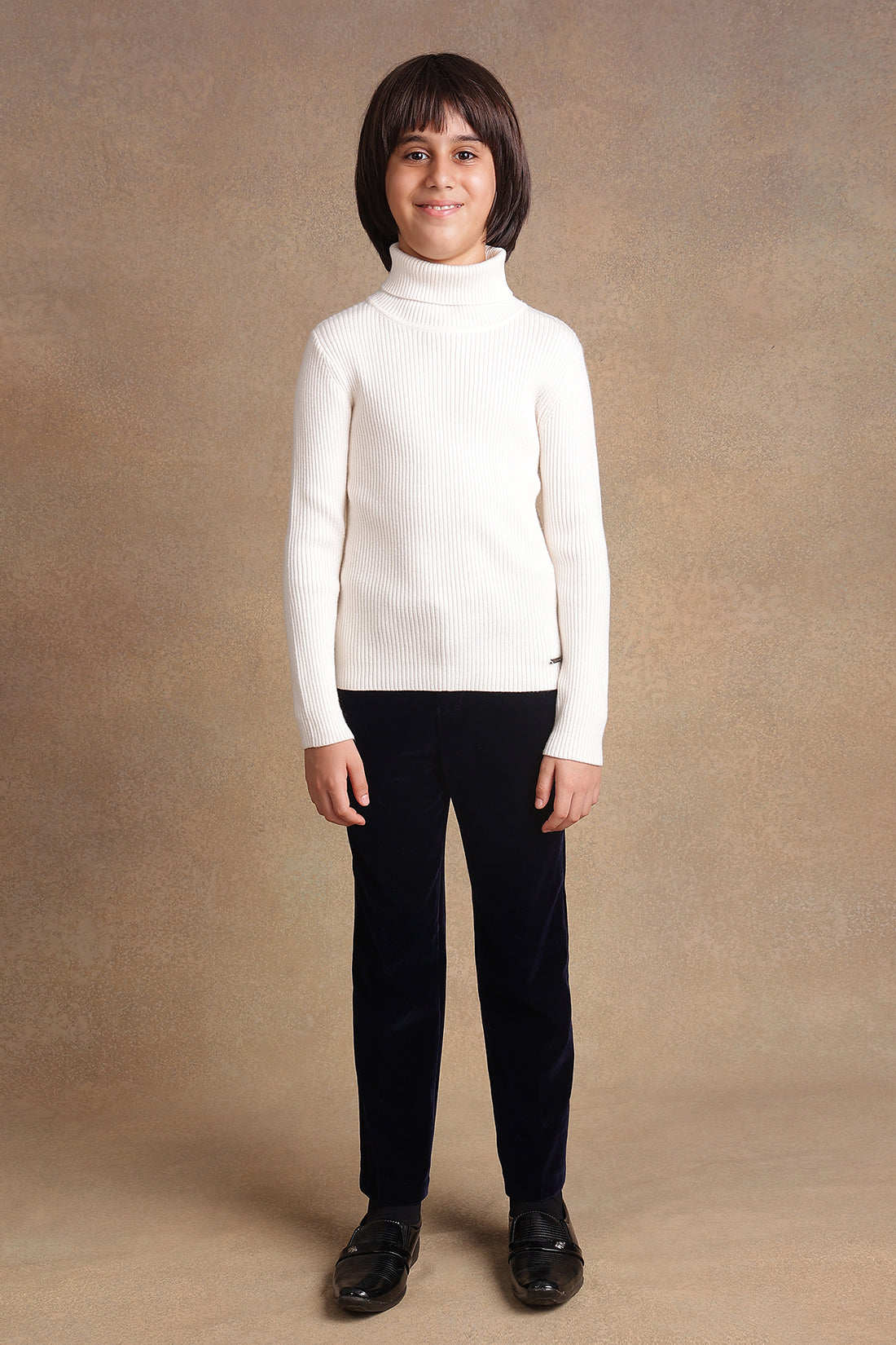 One Friday Boys Ivory White Solid Turtleneck Jumper