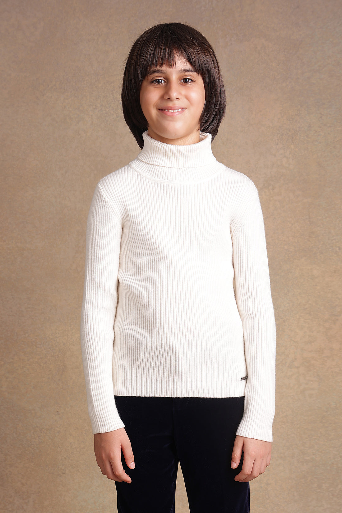 One Friday Boys Ivory White Solid Turtleneck Jumper