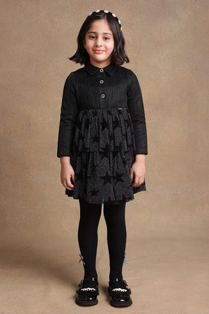 One Friday Kids Girls Black Star Foil Print Dress