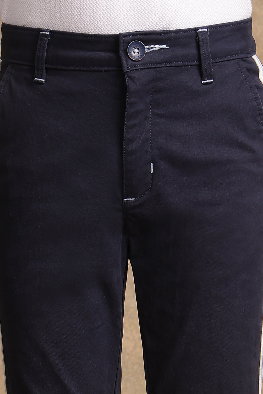 One Friday Boys Navy Blue Slim fit Cotton Casual Trouser