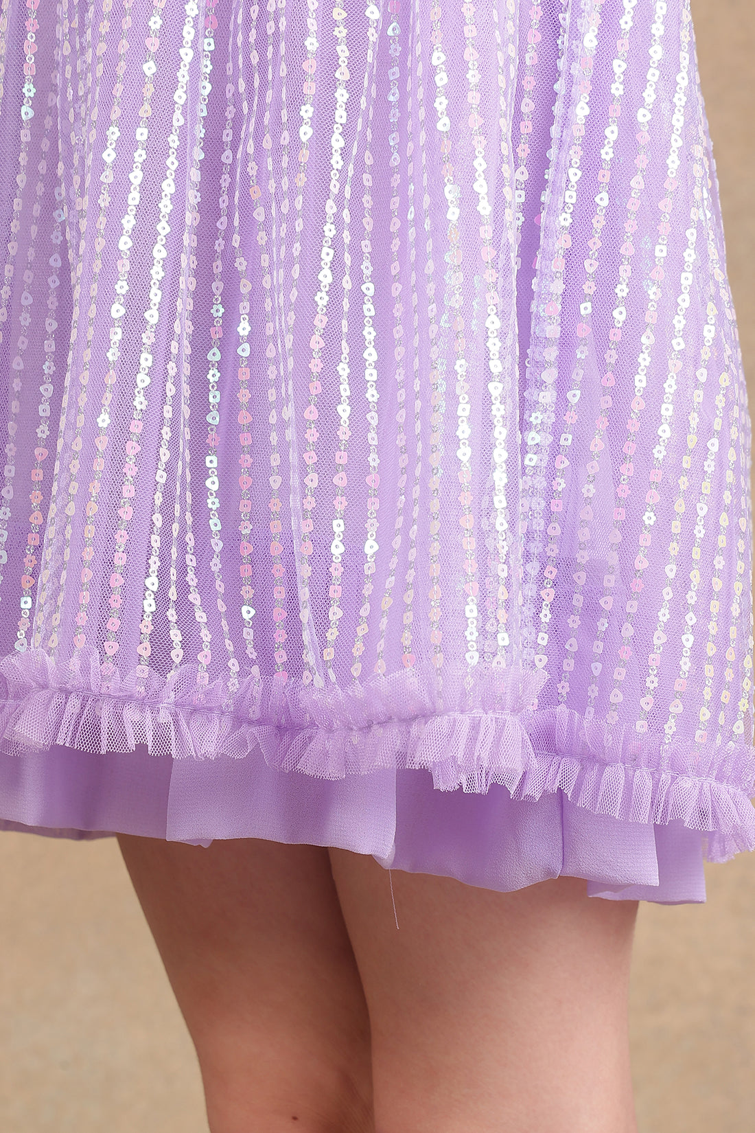 One Friday Kids Girls Lilac Soft-Sequined Dress