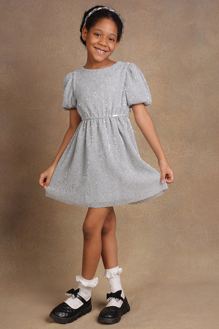 One Friday Kids Girls Grey Sequins Dress