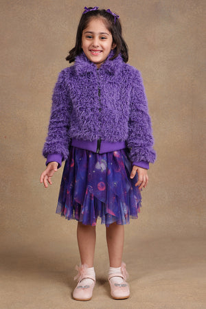 One Friday Kids Girls Purple Solid Jacket