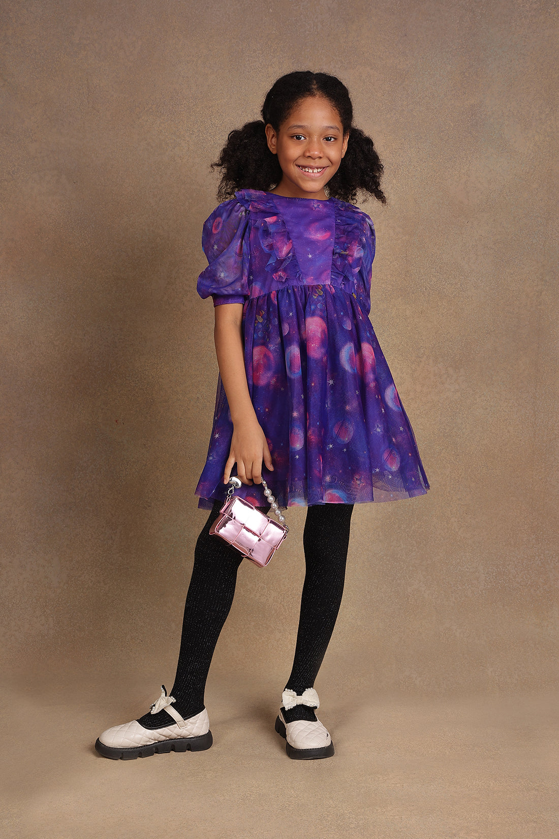 One Friday Kids Girls Purple Cosmic Theme Dress