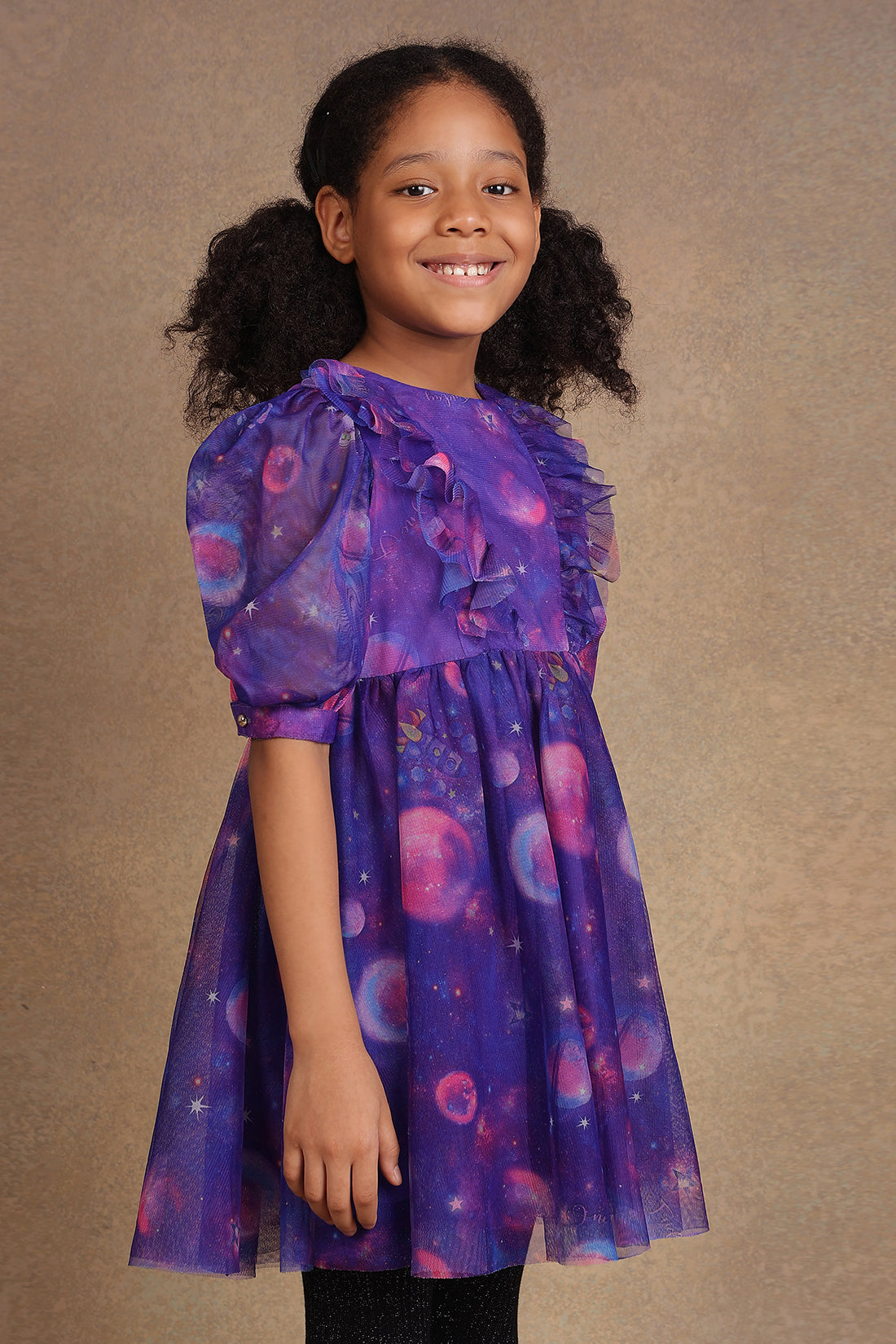 One Friday Kids Girls Purple Cosmic Theme Dress