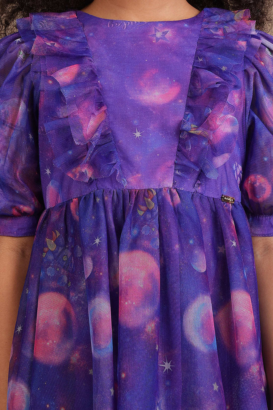 One Friday Kids Girls Purple Cosmic Theme Dress