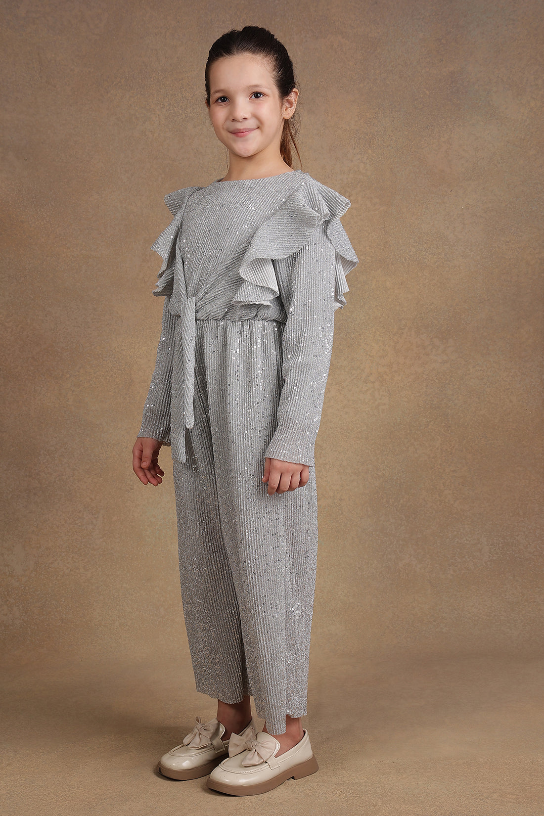 One Friday Girls Grey Sequins Jumpsuit