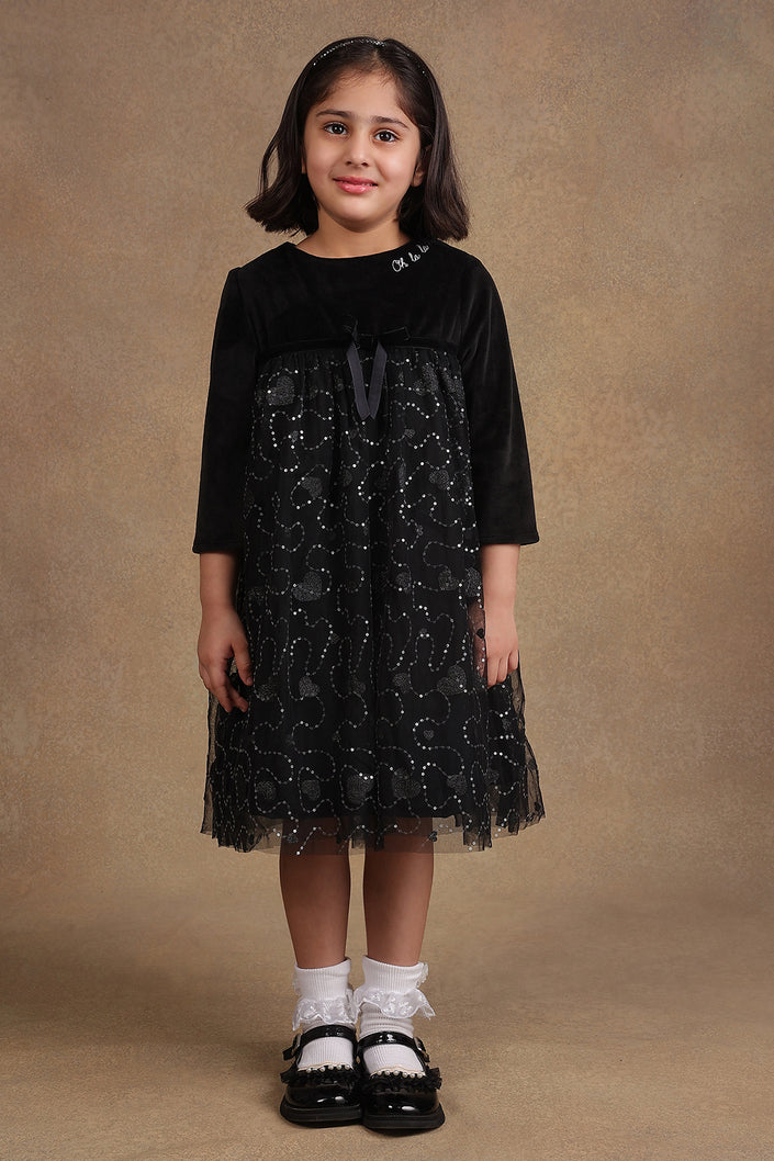 One Friday Kids Girls Black Sequinned Net Party Dress