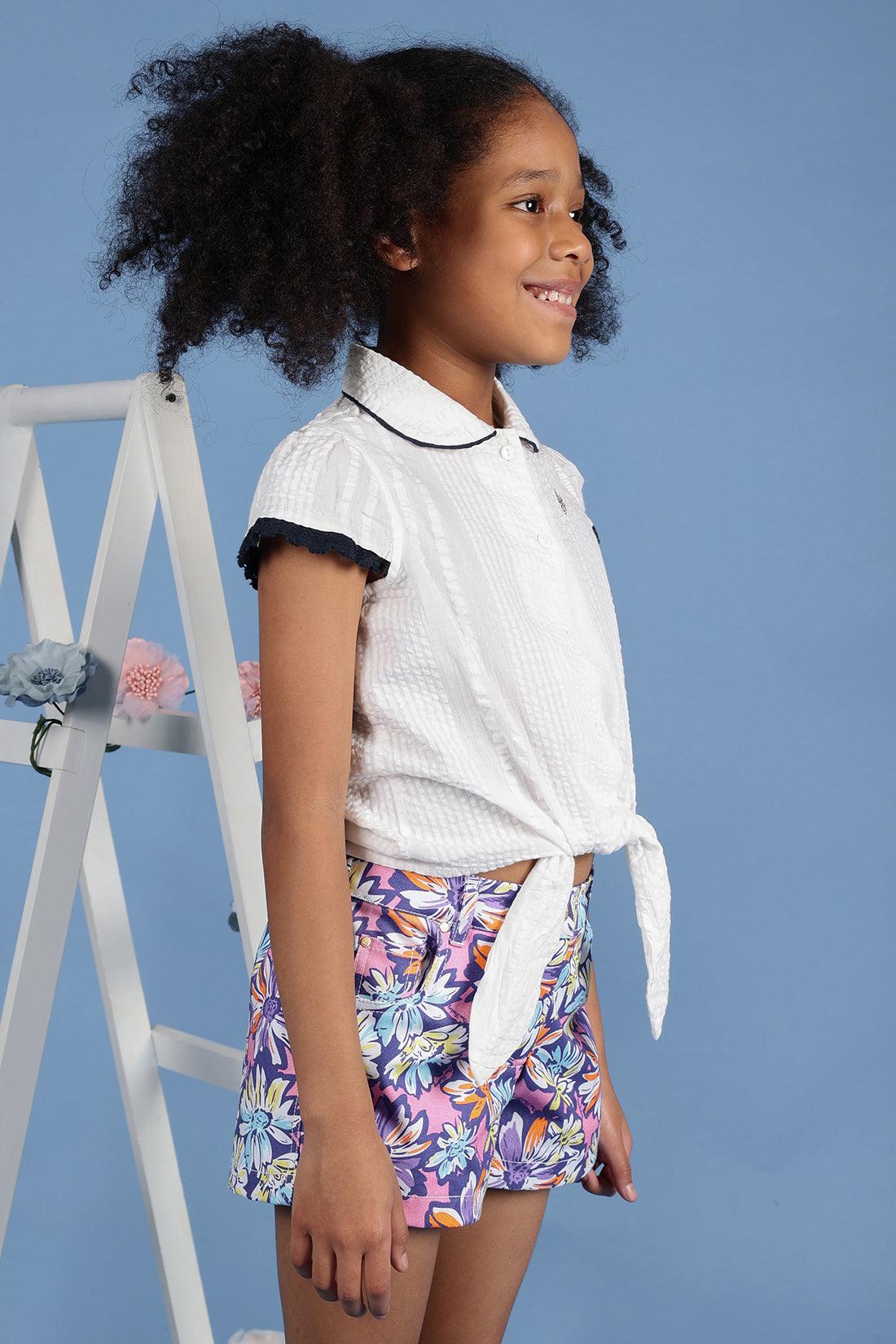 One Friday Kids Girls White 100% Cotton Cap Sleeves Top with Edge Lace - One Friday World