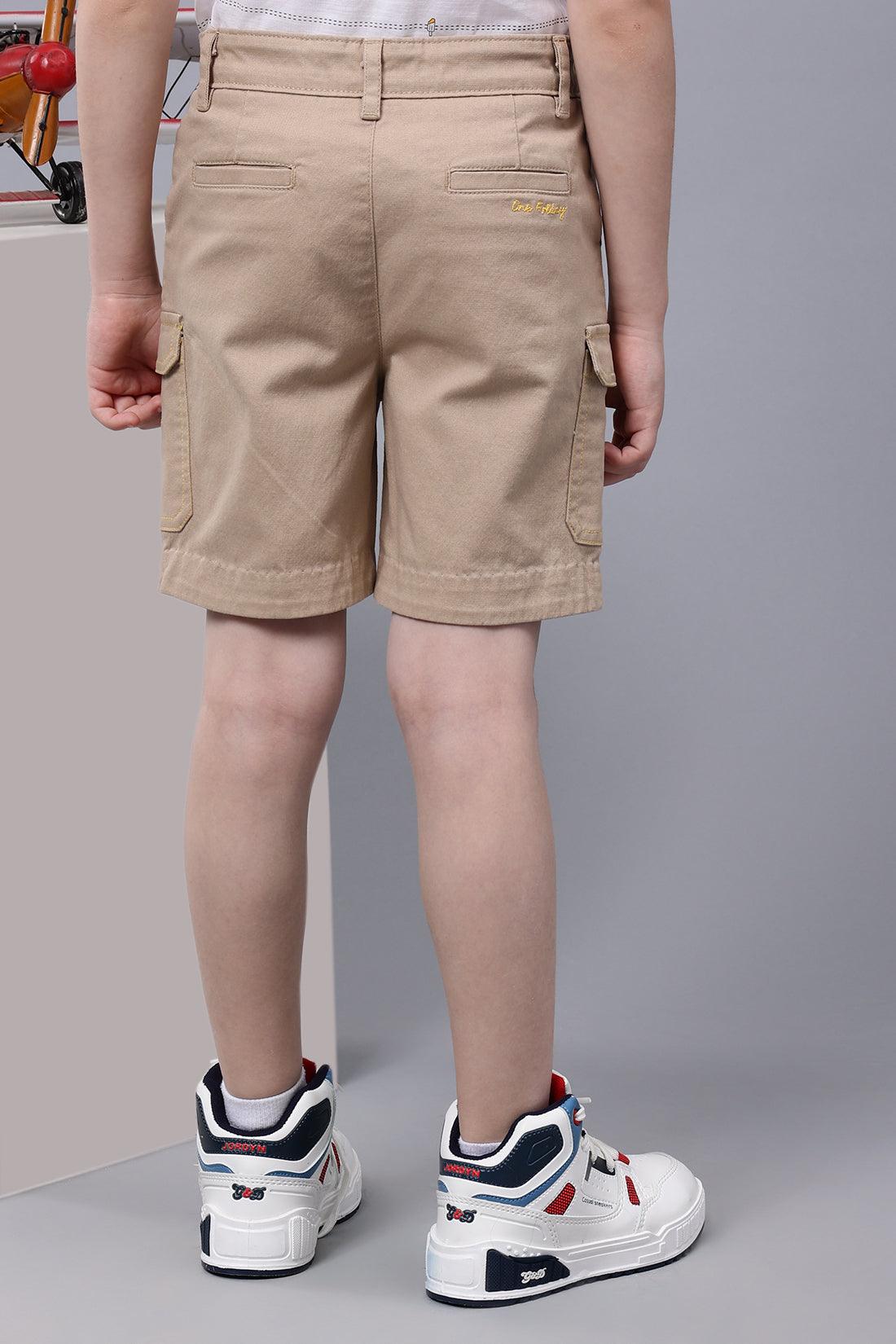 One Friday Boys Beige Cotton Shorts with flapped cargo pockets - One Friday World