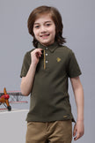 One Friday Kids Boys Olive Green Polo-Neck T-Shirt