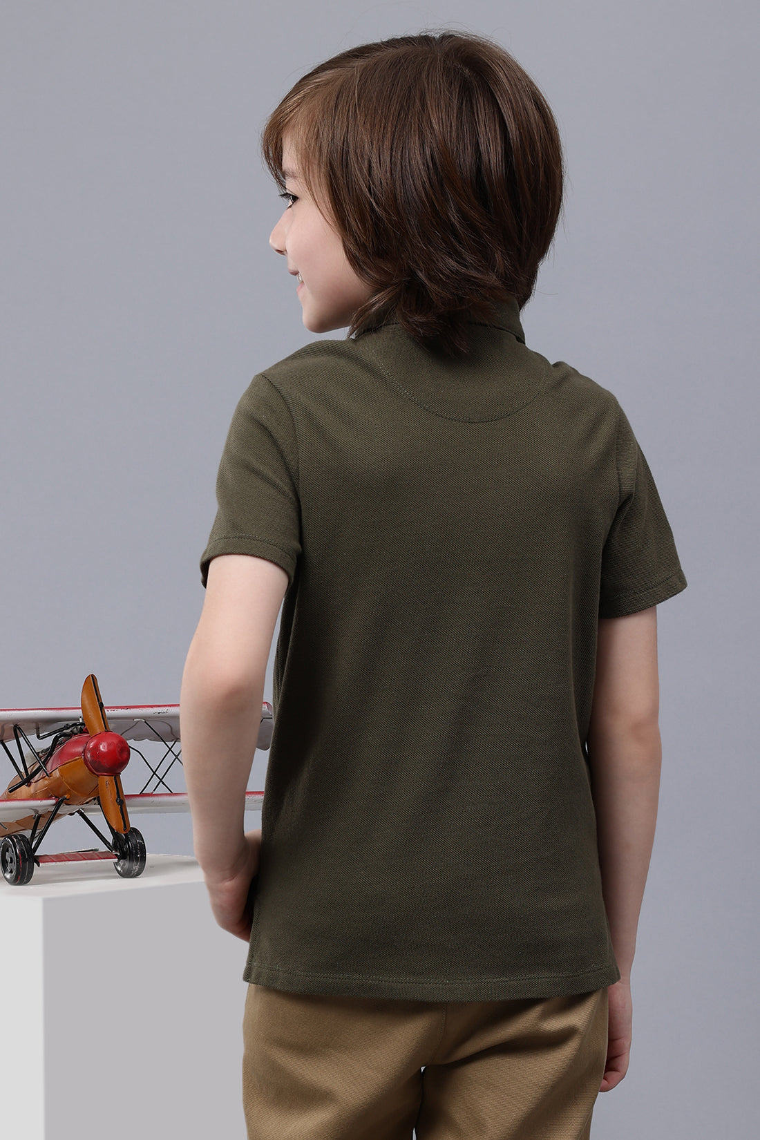 One Friday Kids Boys Olive Green Polo-Neck T-Shirt